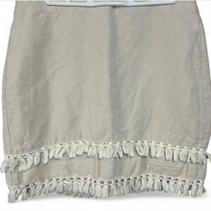 LOFT Ivory Linen Skirt with Fringe Accents